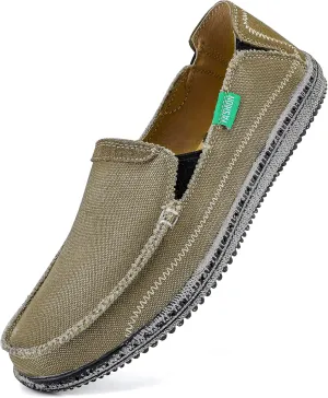 VILOCY Mens Slip on Deck Shoes Zero Drop Casual Canvas Loafer Vintage Flat Boat Shoes