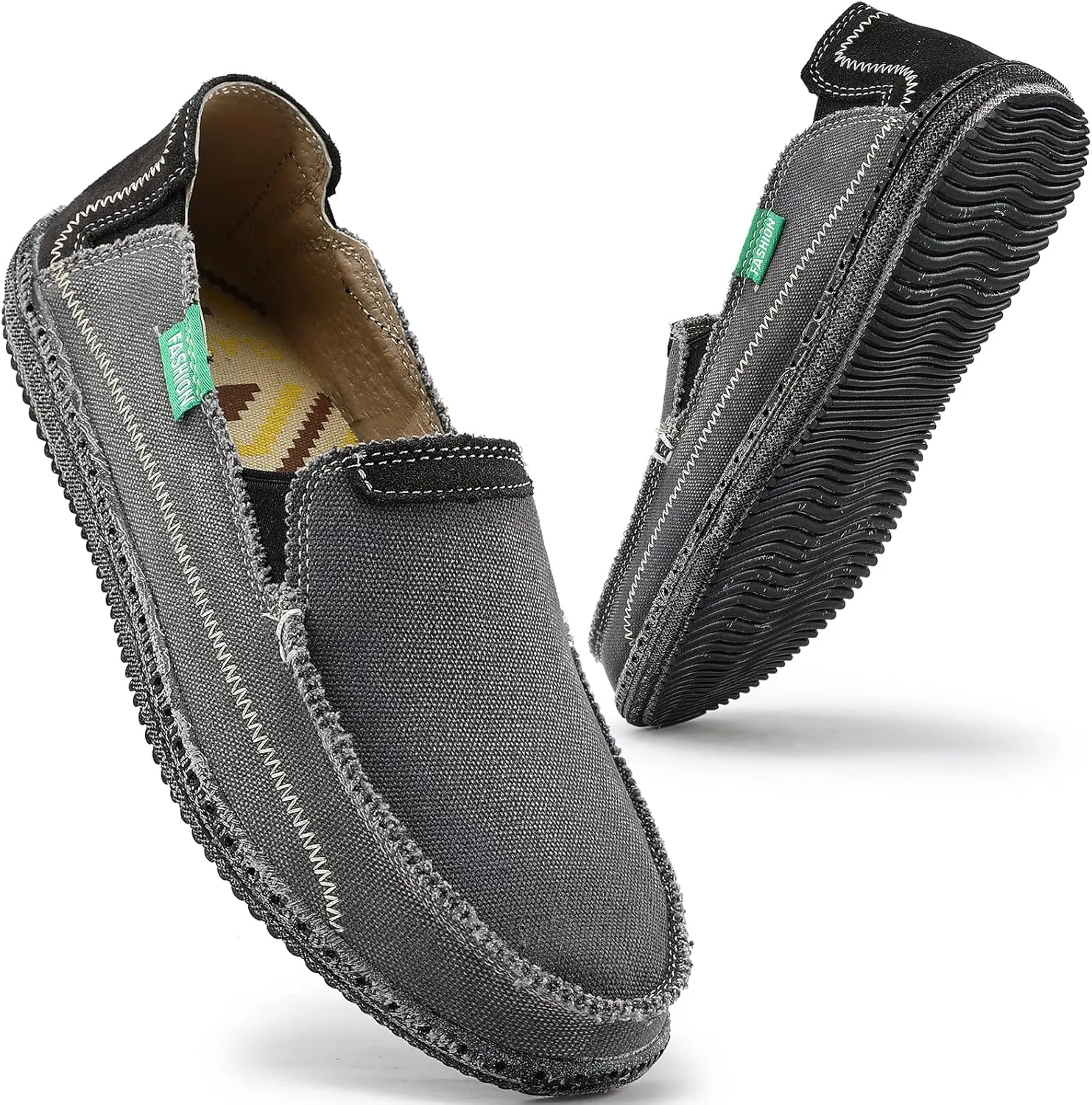 VILOCY Mens Slip on Deck Shoes Zero Drop Casual Canvas Loafer Vintage Flat Boat Shoes