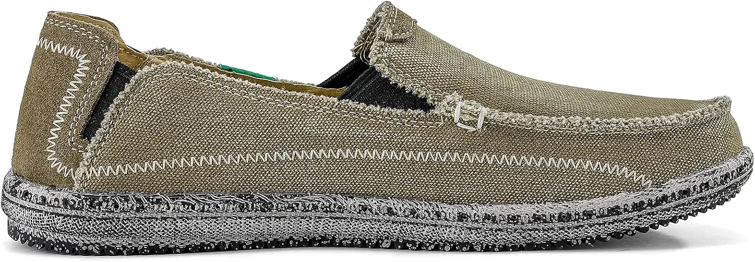 VILOCY Mens Slip on Deck Shoes Zero Drop Casual Canvas Loafer Vintage Flat Boat Shoes