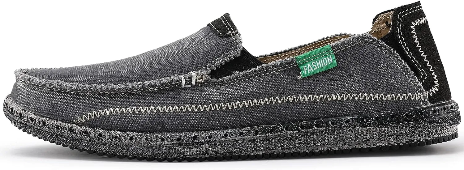 VILOCY Mens Slip on Deck Shoes Zero Drop Casual Canvas Loafer Vintage Flat Boat Shoes