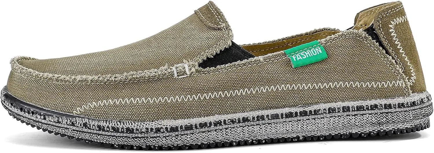 VILOCY Mens Slip on Deck Shoes Zero Drop Casual Canvas Loafer Vintage Flat Boat Shoes