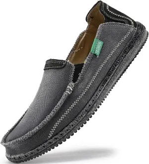 VILOCY Mens Slip on Deck Shoes Zero Drop Casual Canvas Loafer Vintage Flat Boat Shoes
