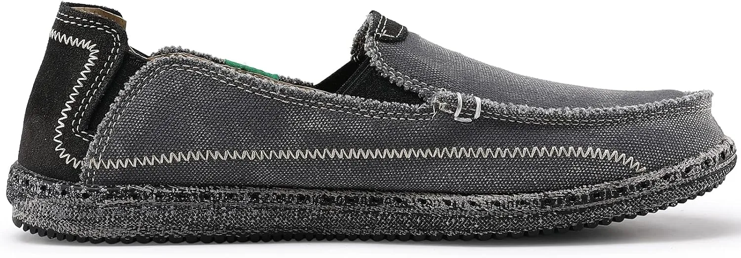 VILOCY Mens Slip on Deck Shoes Zero Drop Casual Canvas Loafer Vintage Flat Boat Shoes