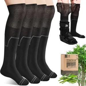 Walking Boot Socks Bamboo Viscose (2 Pairs) Lightweight Replacement Sock Liner for Medical Tube Cast Socks