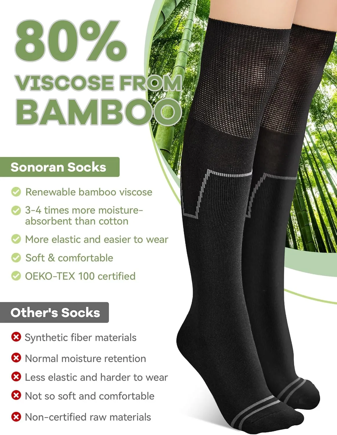 Walking Boot Socks Bamboo Viscose (2 Pairs) Lightweight Replacement Sock Liner for Medical Tube Cast Socks