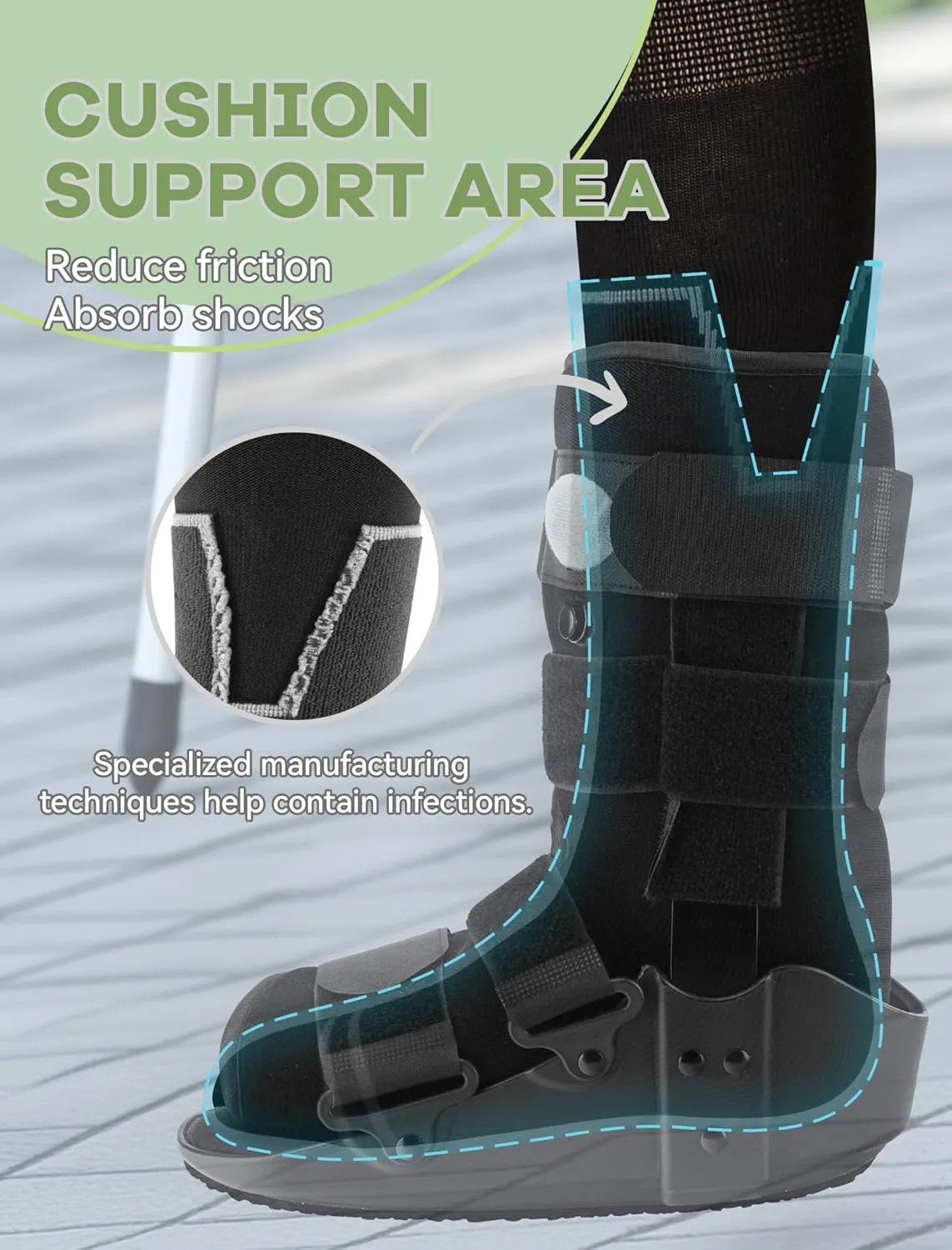 Walking Boot Socks Bamboo Viscose (2 Pairs) Lightweight Replacement Sock Liner for Medical Tube Cast Socks