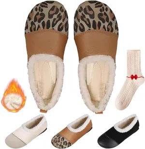 Warm and Luxurious Winter Leather Shoes Women,Soft Comfortable Flat Slip-On Casual Sneaker,Fur Lined Orthopedic Ankle Boots