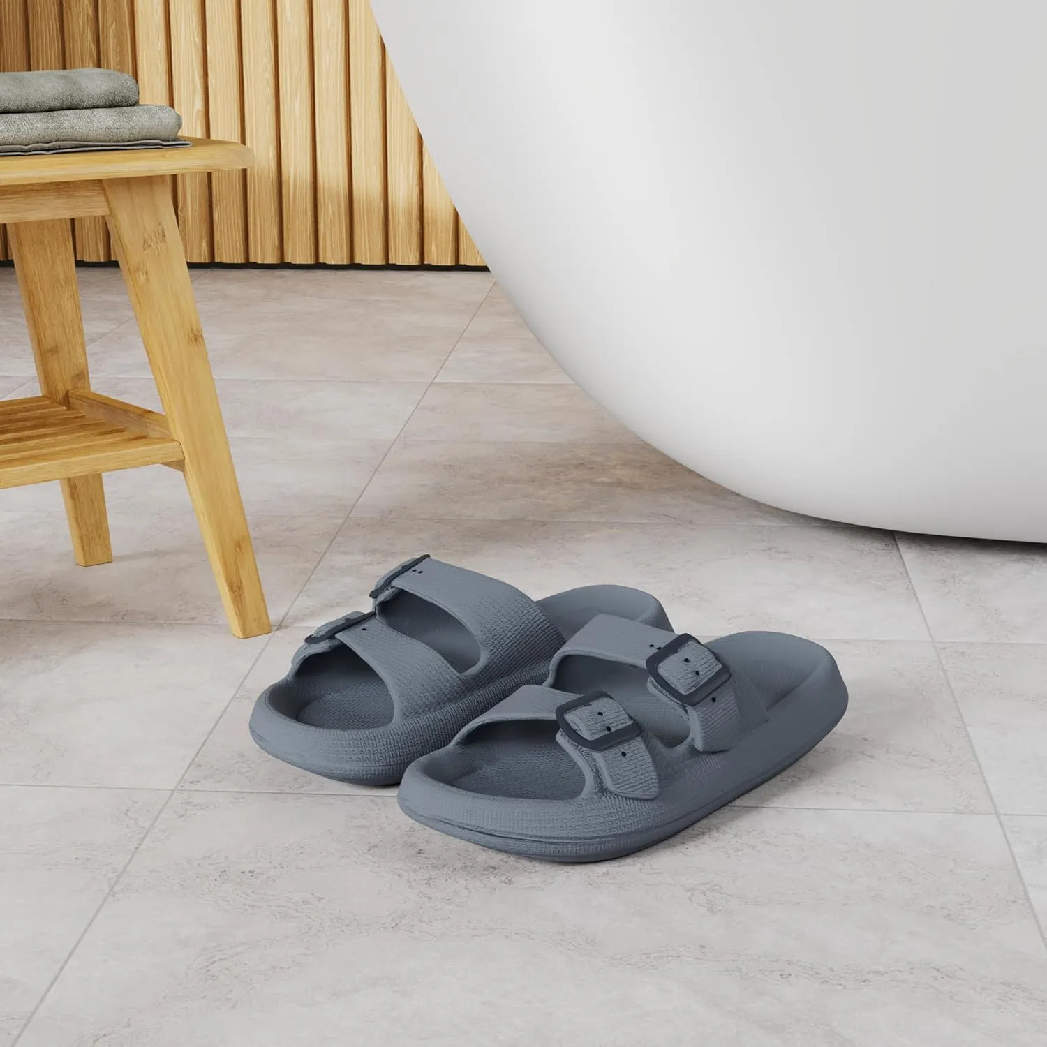 Weweya Sandals for Women and Men - Pillow Slippers - Double Buckle Adjustable Slides - EVA Flat Sandals