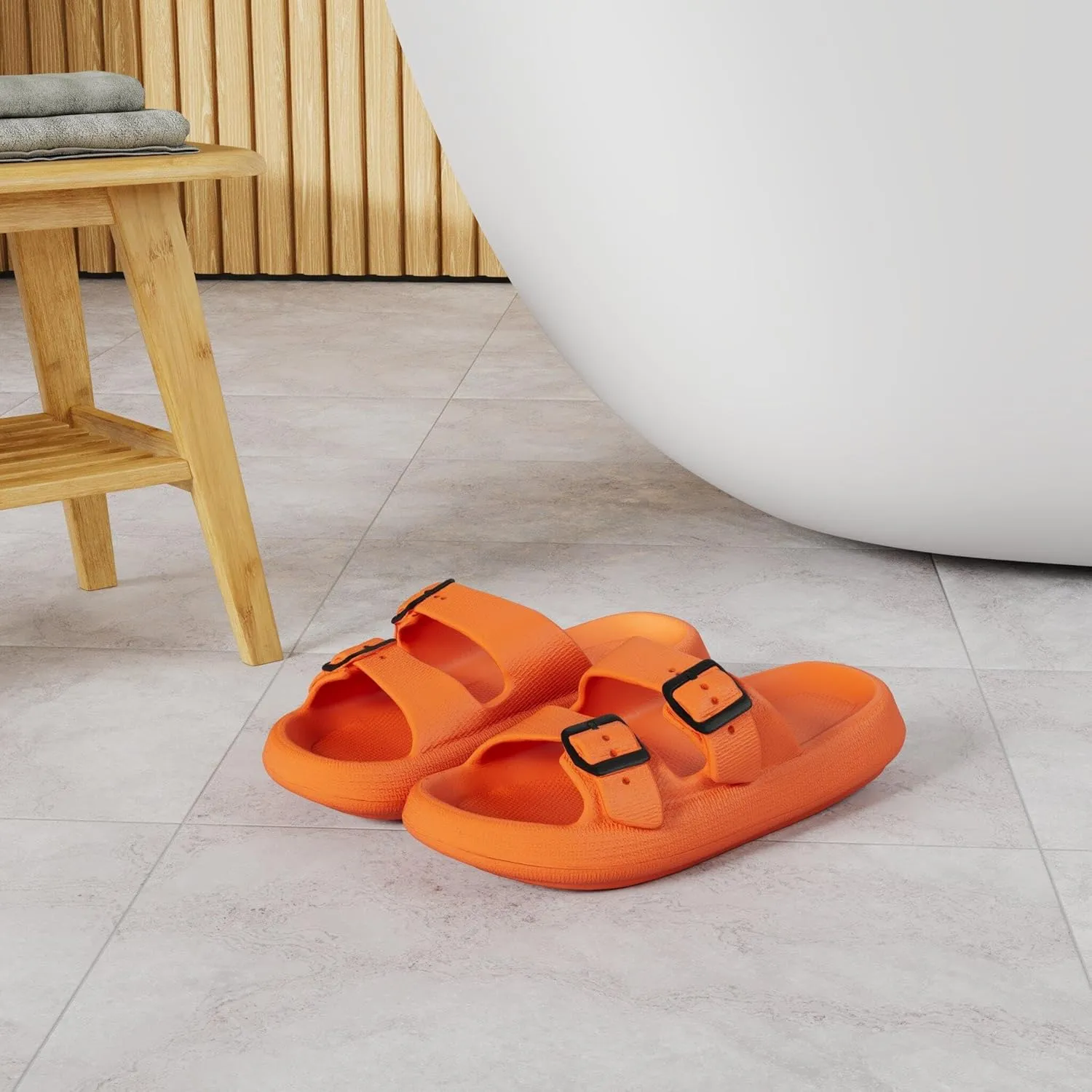 Weweya Sandals for Women and Men - Pillow Slippers - Double Buckle Adjustable Slides - EVA Flat Sandals