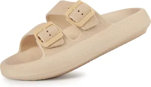 Weweya Sandals for Women and Men - Pillow Slippers - Double Buckle Adjustable Slides - EVA Flat Sandals