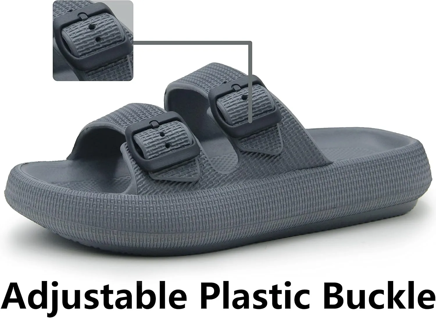 Weweya Sandals for Women and Men - Pillow Slippers - Double Buckle Adjustable Slides - EVA Flat Sandals