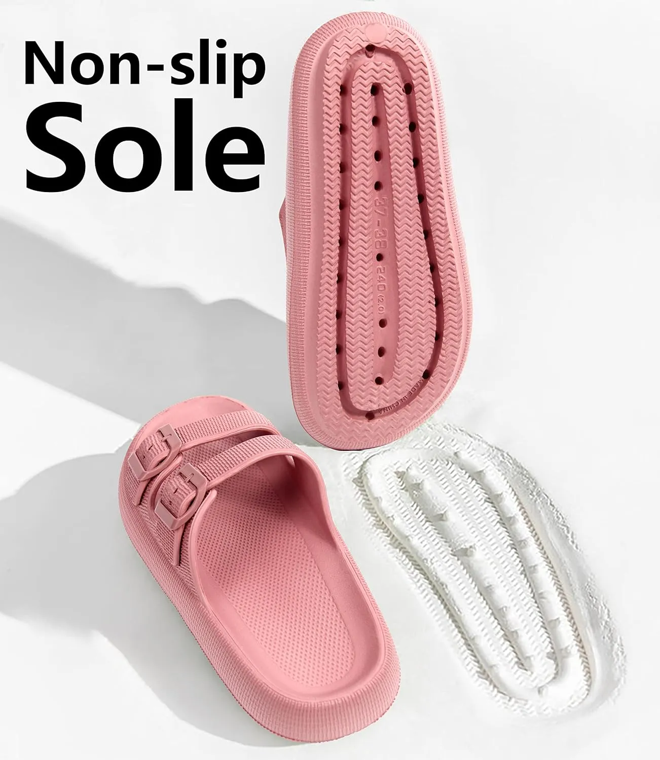 Weweya Sandals for Women and Men - Pillow Slippers - Double Buckle Adjustable Slides - EVA Flat Sandals