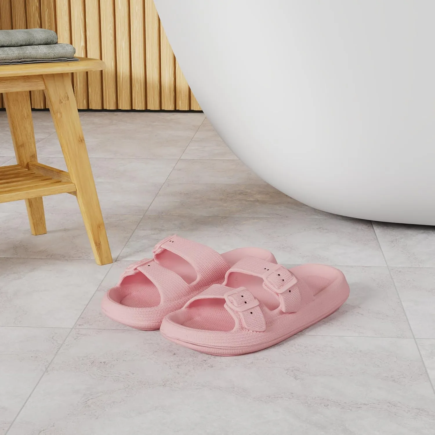 Weweya Sandals for Women and Men - Pillow Slippers - Double Buckle Adjustable Slides - EVA Flat Sandals