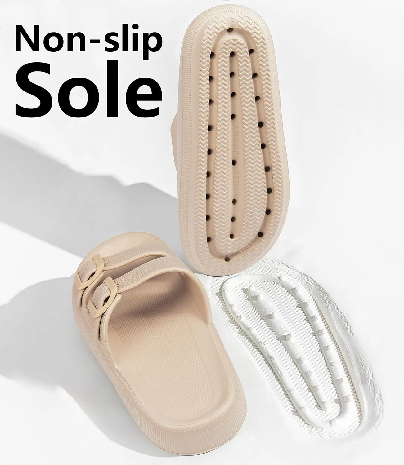 Weweya Sandals for Women and Men - Pillow Slippers - Double Buckle Adjustable Slides - EVA Flat Sandals