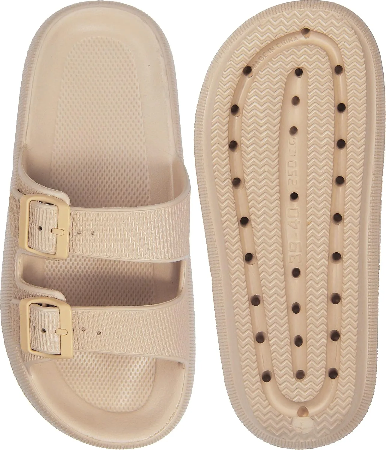 Weweya Sandals for Women and Men - Pillow Slippers - Double Buckle Adjustable Slides - EVA Flat Sandals
