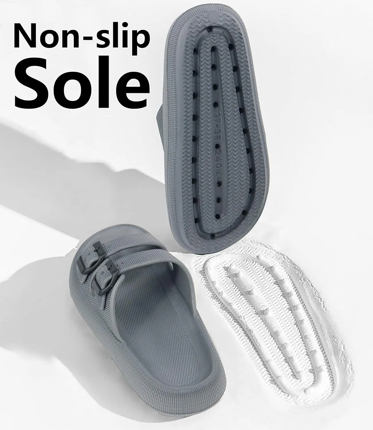 Weweya Sandals for Women and Men - Pillow Slippers - Double Buckle Adjustable Slides - EVA Flat Sandals