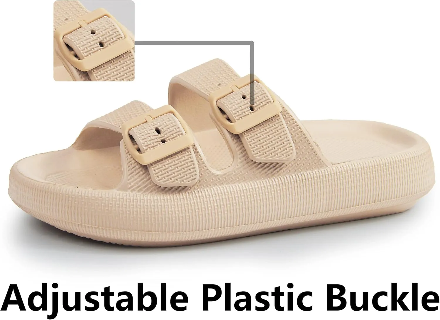 Weweya Sandals for Women and Men - Pillow Slippers - Double Buckle Adjustable Slides - EVA Flat Sandals