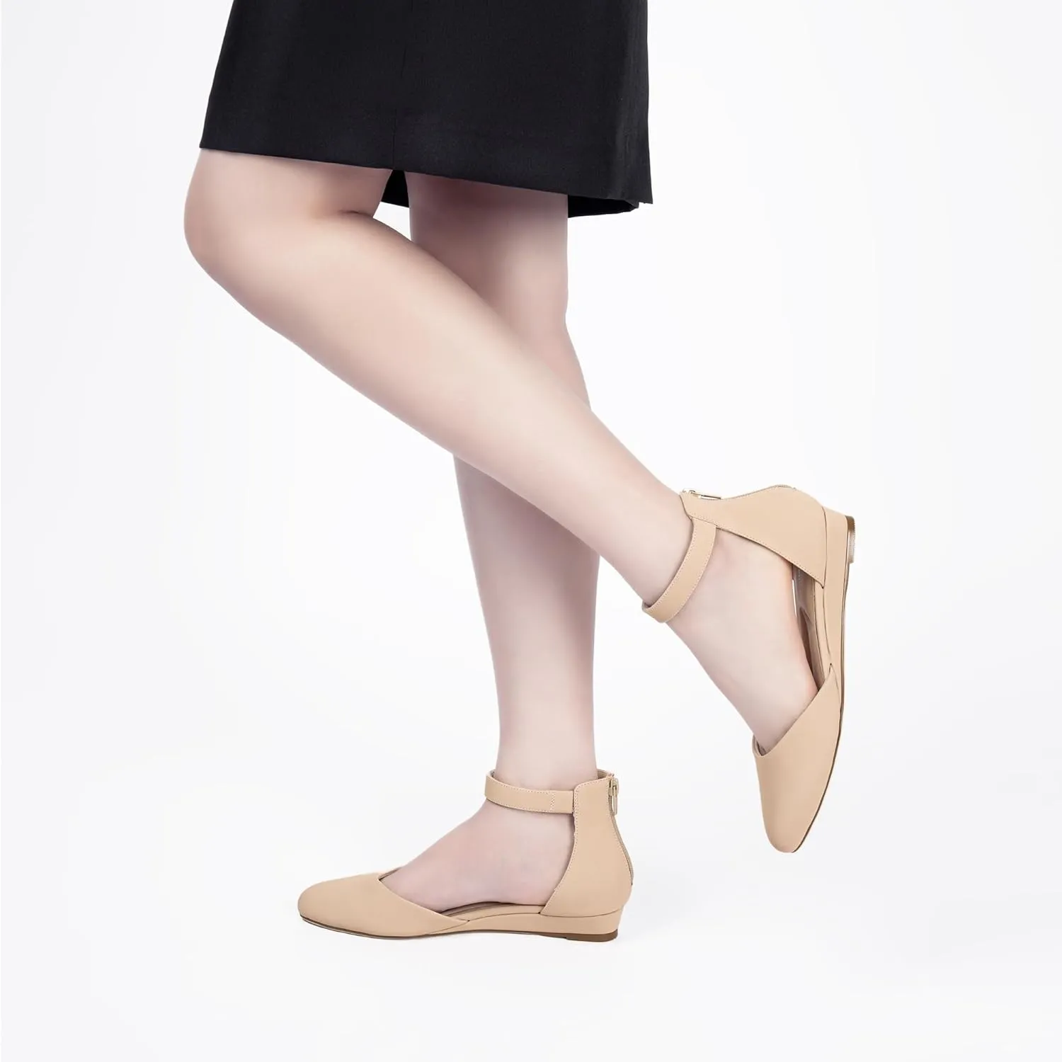 Women Flat Shoes with Ankle Strap, Low Wedge Heel Flats for Women, Comfortable Pointed Toe Dress Shoes for Work Business Wedding