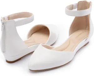 Women Flat Shoes with Ankle Strap, Low Wedge Heel Flats for Women, Comfortable Pointed Toe Dress Shoes for Work Business Wedding