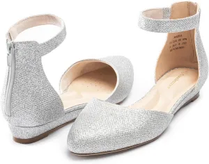 Women Flat Shoes with Ankle Strap, Low Wedge Heel Flats for Women, Comfortable Pointed Toe Dress Shoes for Work Business Wedding