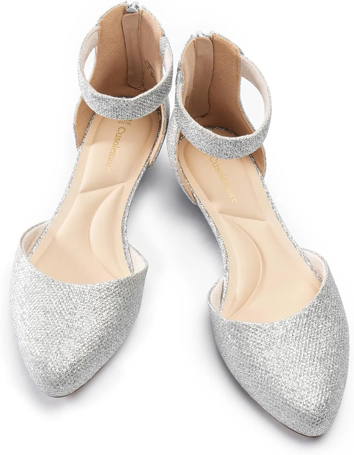 Women Flat Shoes with Ankle Strap, Low Wedge Heel Flats for Women, Comfortable Pointed Toe Dress Shoes for Work Business Wedding