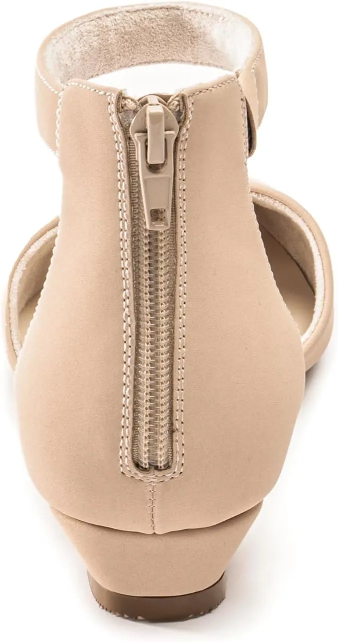 Women Flat Shoes with Ankle Strap, Low Wedge Heel Flats for Women, Comfortable Pointed Toe Dress Shoes for Work Business Wedding