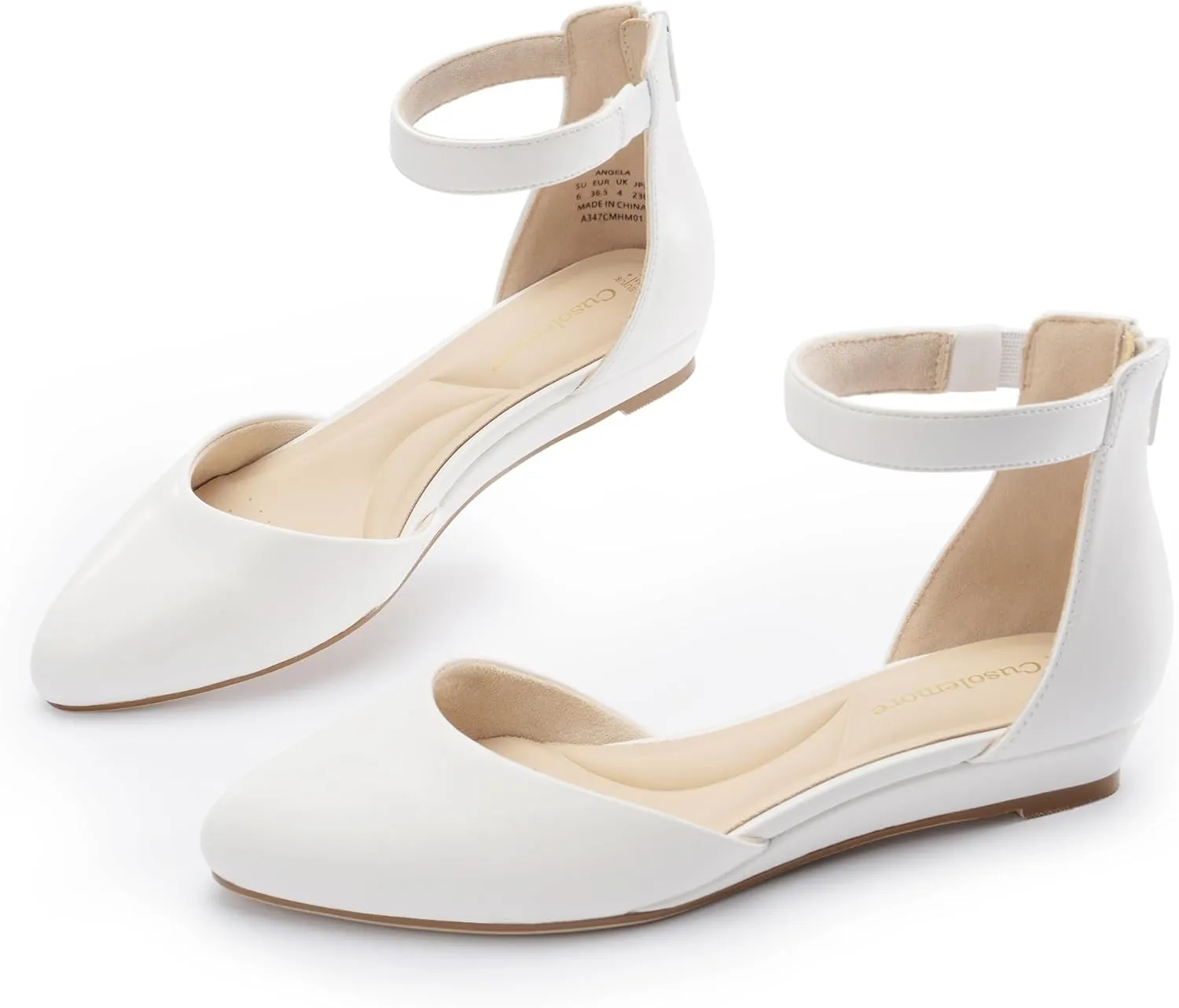 Women Flat Shoes with Ankle Strap, Low Wedge Heel Flats for Women, Comfortable Pointed Toe Dress Shoes for Work Business Wedding