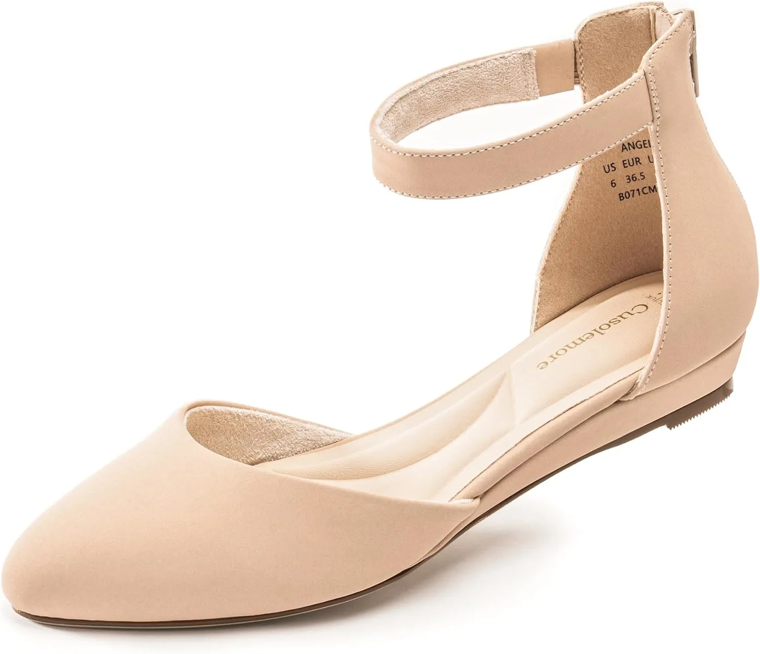 Women Flat Shoes with Ankle Strap, Low Wedge Heel Flats for Women, Comfortable Pointed Toe Dress Shoes for Work Business Wedding