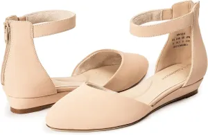Women Flat Shoes with Ankle Strap, Low Wedge Heel Flats for Women, Comfortable Pointed Toe Dress Shoes for Work Business Wedding