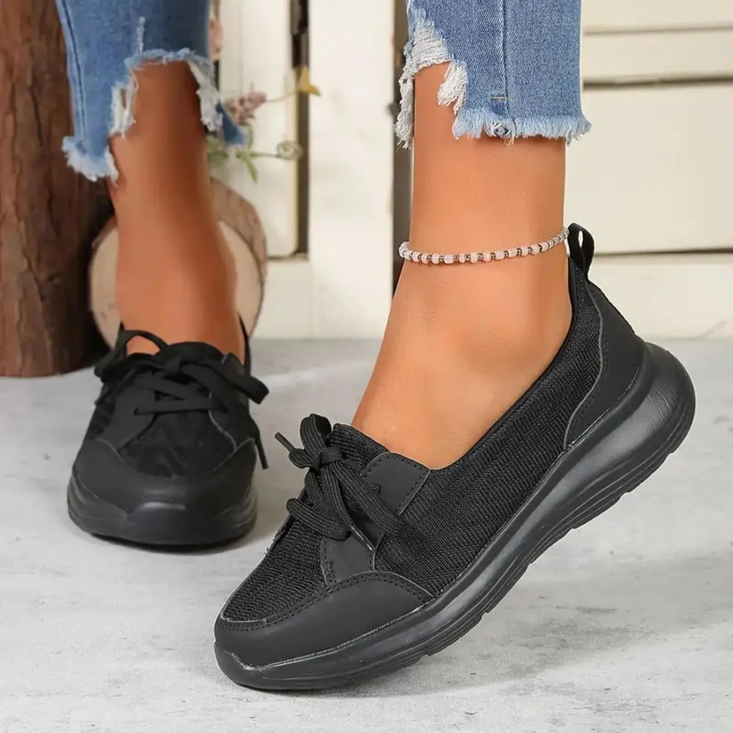 Women Lace up Low Top Loafer Shoes,Breathable Canvas Flat Shoes,Orthopedic Casual Walking Loafers, Soft Sole Non-Slip Sneakers