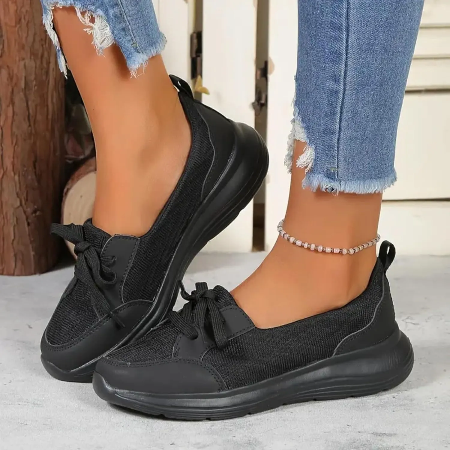 Women Lace up Low Top Loafer Shoes,Breathable Canvas Flat Shoes,Orthopedic Casual Walking Loafers, Soft Sole Non-Slip Sneakers