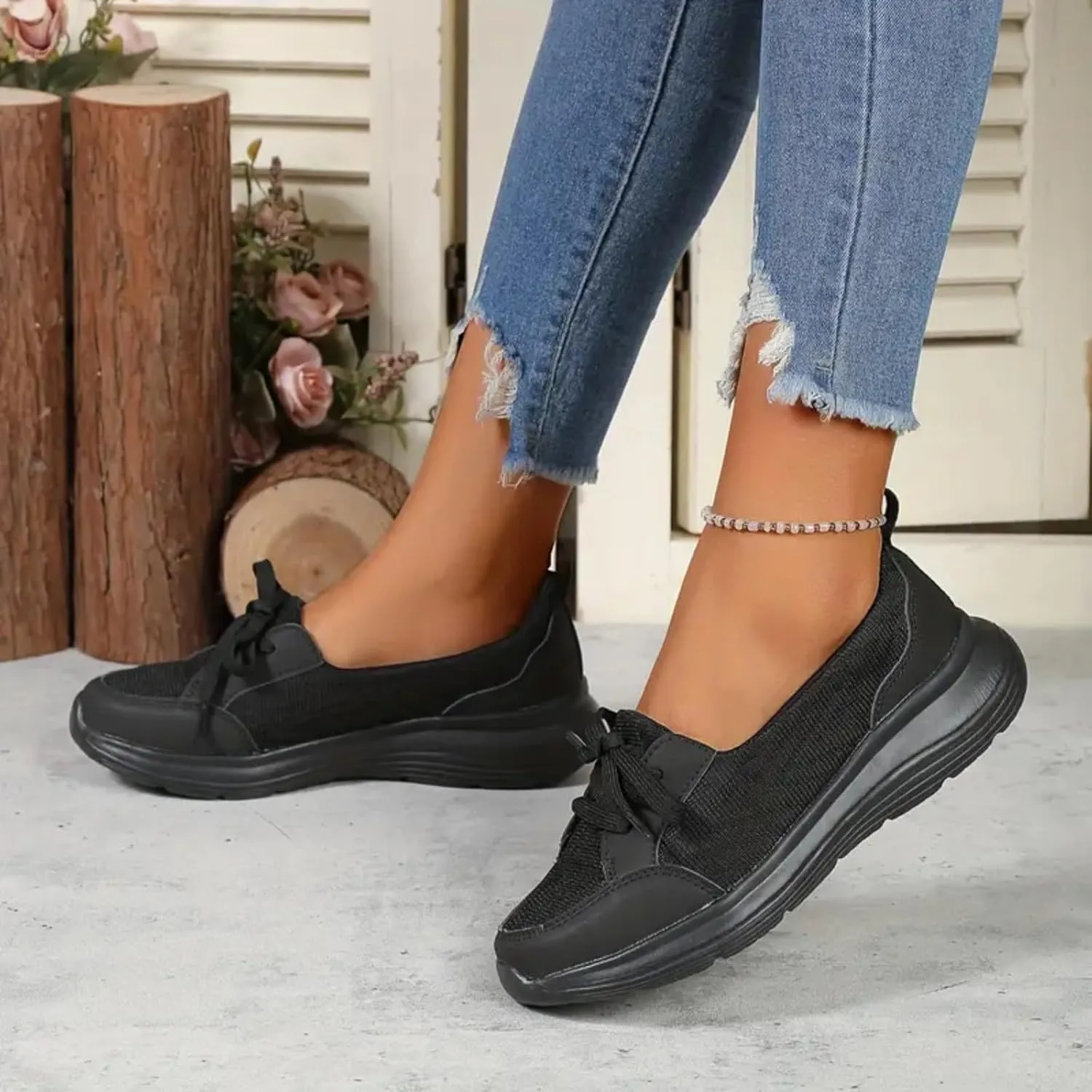 Women Lace up Low Top Loafer Shoes,Breathable Canvas Flat Shoes,Orthopedic Casual Walking Loafers, Soft Sole Non-Slip Sneakers