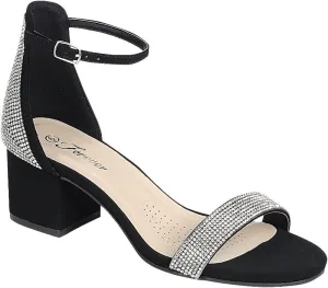 Women Rhinestone Open Toe Low Block Heel Sandal