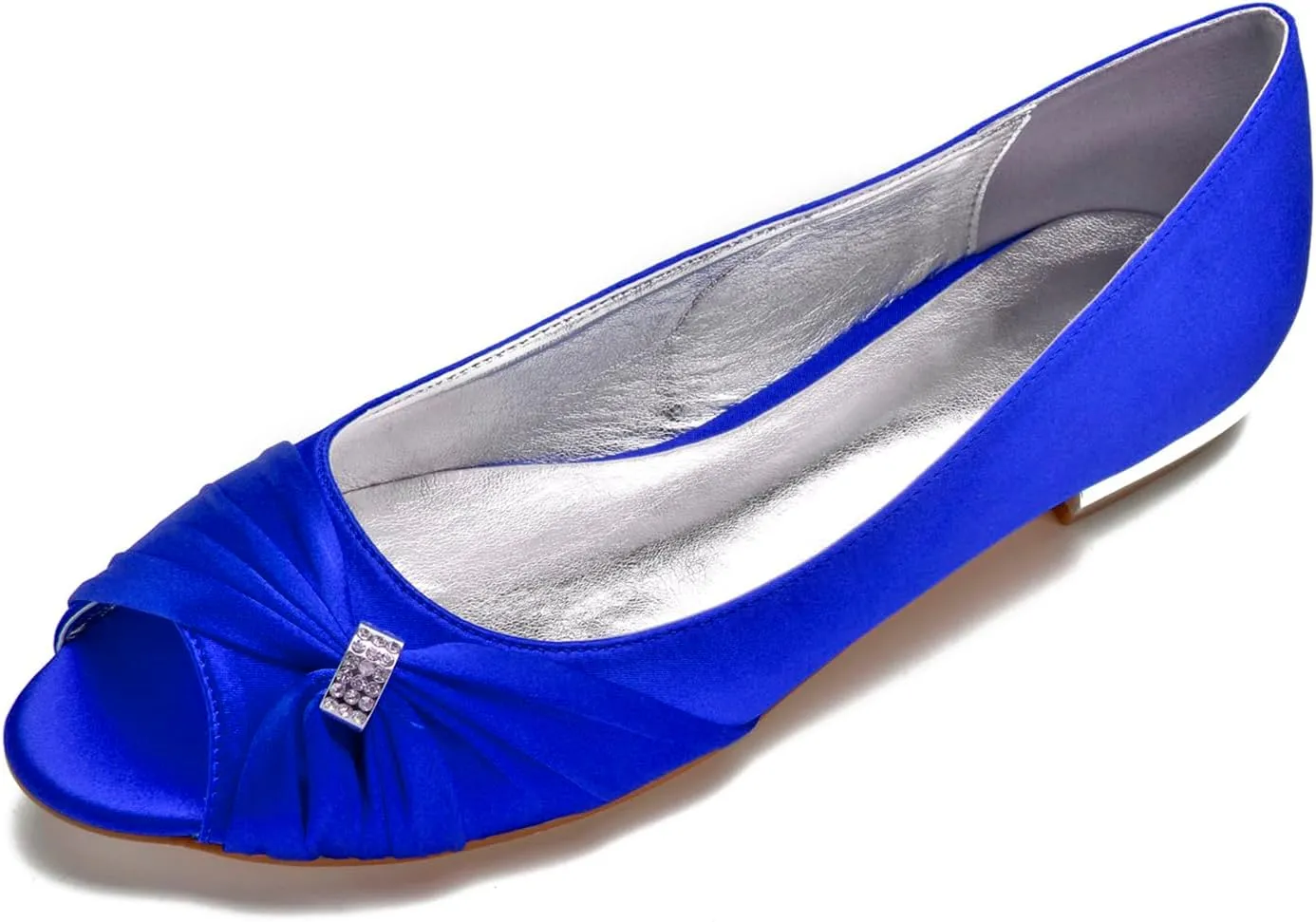 Women Satin Rhinestone Peep Toe Wedding Shoes Bride Bridesmaid Slip-on Prom Evening Party Dress Flat Shoes