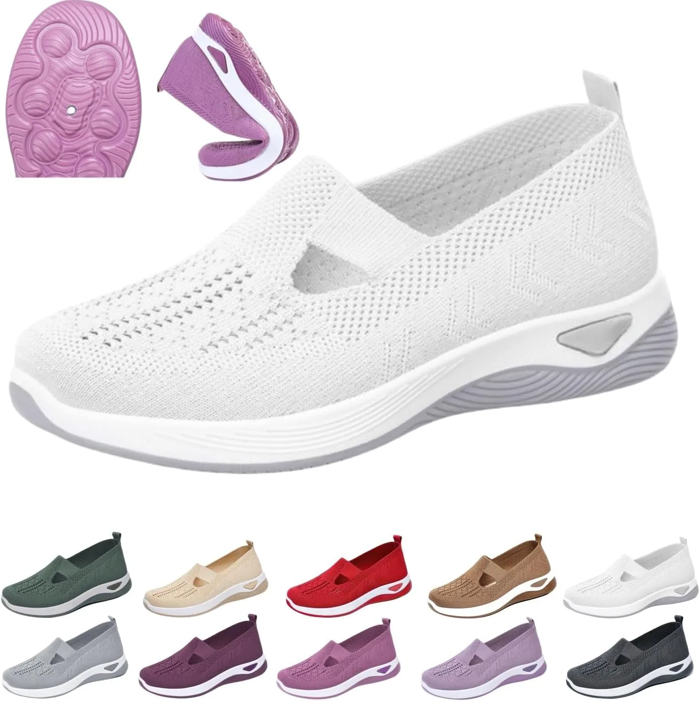 Women Woven Orthopedic Soft Sole Sneakers,Arch Support Non Slip Flat Shoe,Comfortable Breathable Knitted Casual Shoes