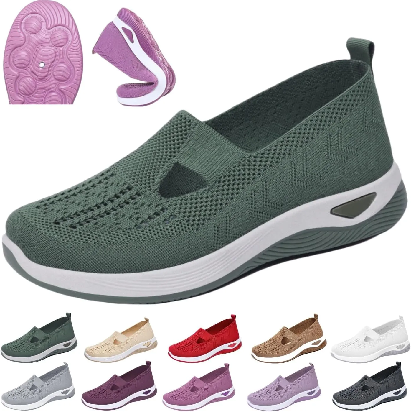 Women Woven Orthopedic Soft Sole Sneakers,Arch Support Non Slip Flat Shoe,Comfortable Breathable Knitted Casual Shoes