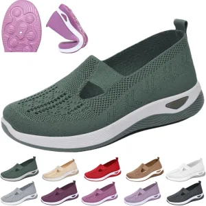 Women Woven Orthopedic Soft Sole Sneakers,Arch Support Non Slip Flat Shoe,Comfortable Breathable Knitted Casual Shoes