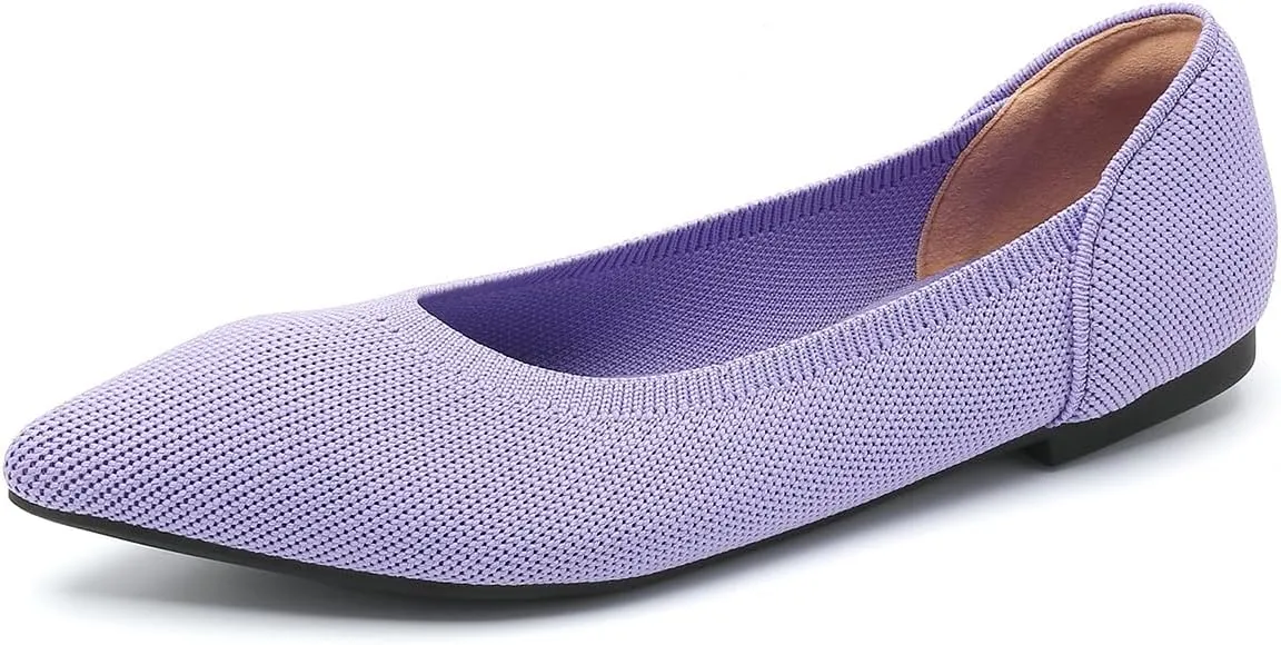 Women's Ballet Flats Comfort Breathable Mesh Knit Leopard Black Pointed Toe Slip On Shoes