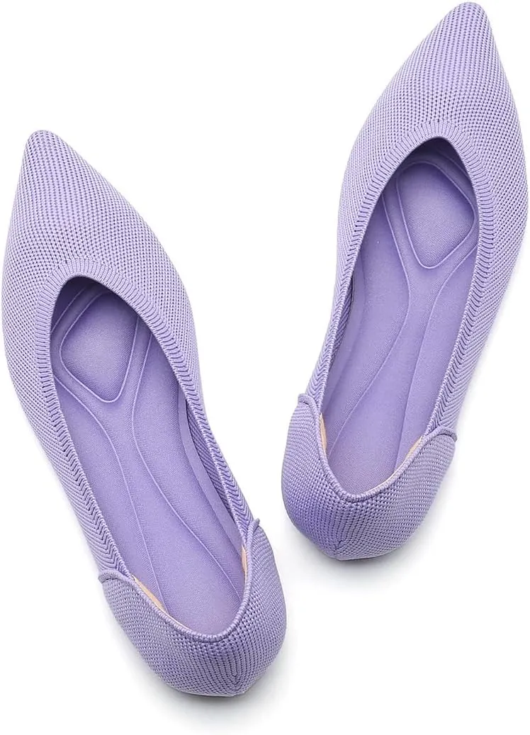 Women's Ballet Flats Comfort Breathable Mesh Knit Leopard Black Pointed Toe Slip On Shoes