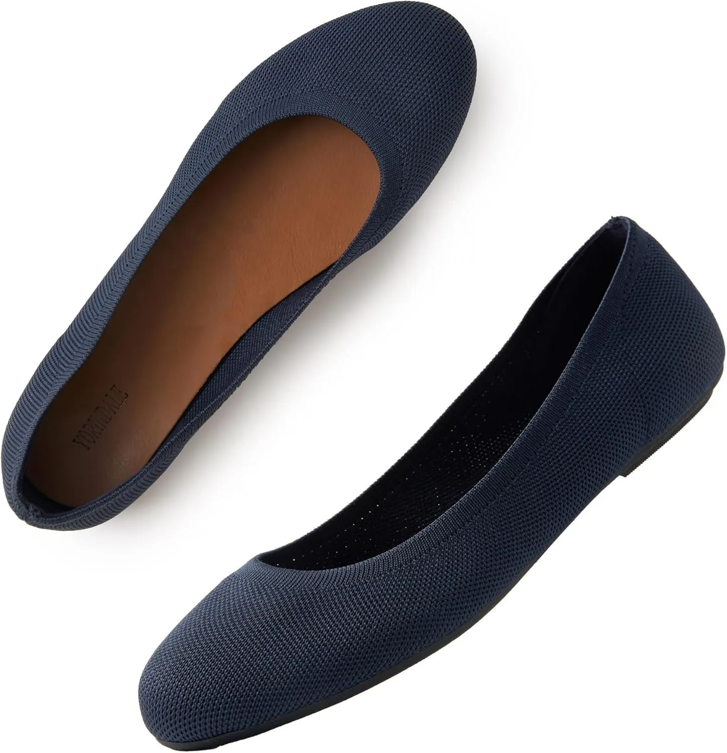 Women's Ballet Flats Soft Knit Lightweight Round Toe Slip On Comfort Ballerina Flat Shoes for Walking Low Wedge Soft