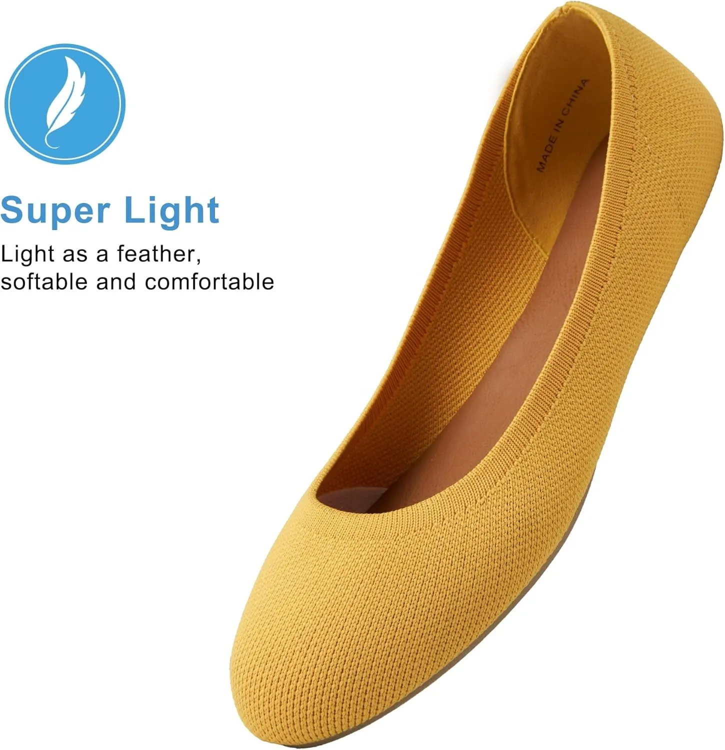 Women's Ballet Flats Soft Knit Lightweight Round Toe Slip On Comfort Ballerina Flat Shoes for Walking Low Wedge Soft