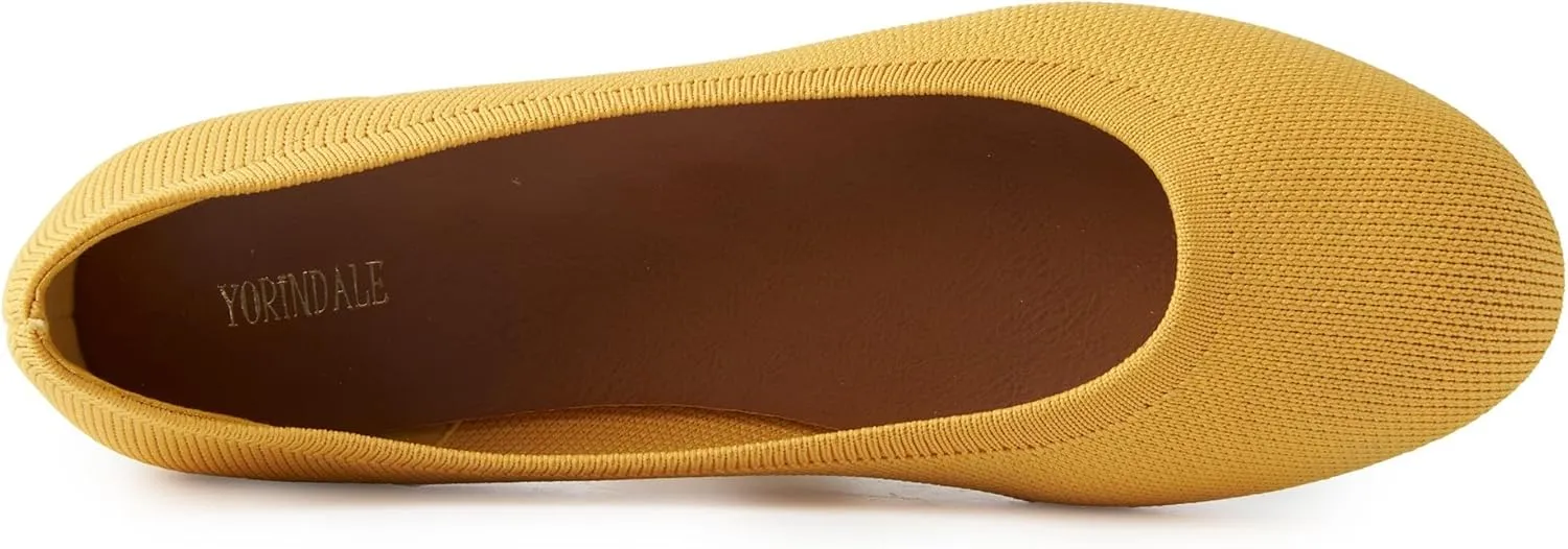 Women's Ballet Flats Soft Knit Lightweight Round Toe Slip On Comfort Ballerina Flat Shoes for Walking Low Wedge Soft