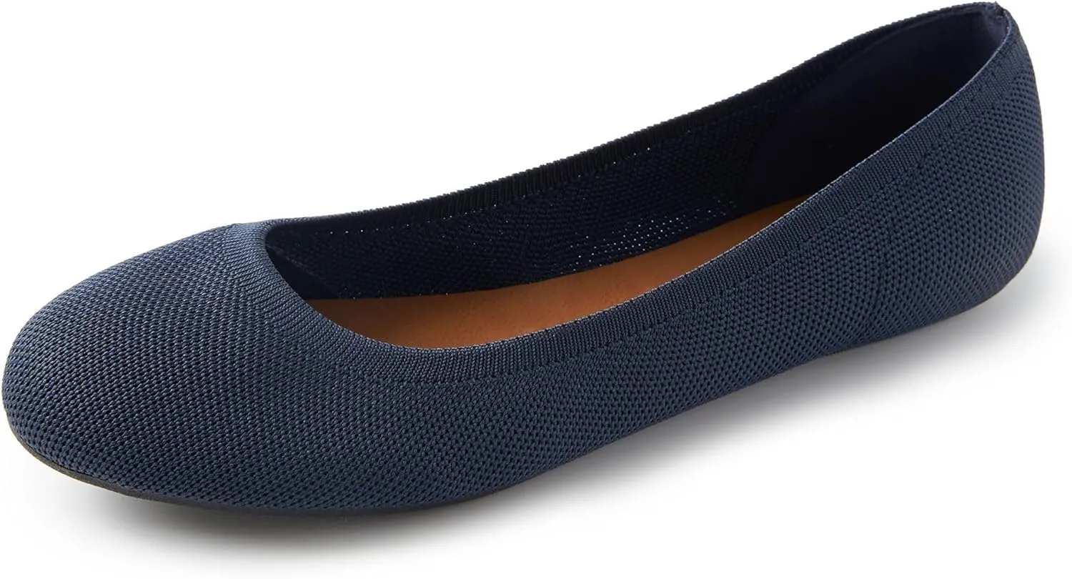 Women's Ballet Flats Soft Knit Lightweight Round Toe Slip On Comfort Ballerina Flat Shoes for Walking Low Wedge Soft