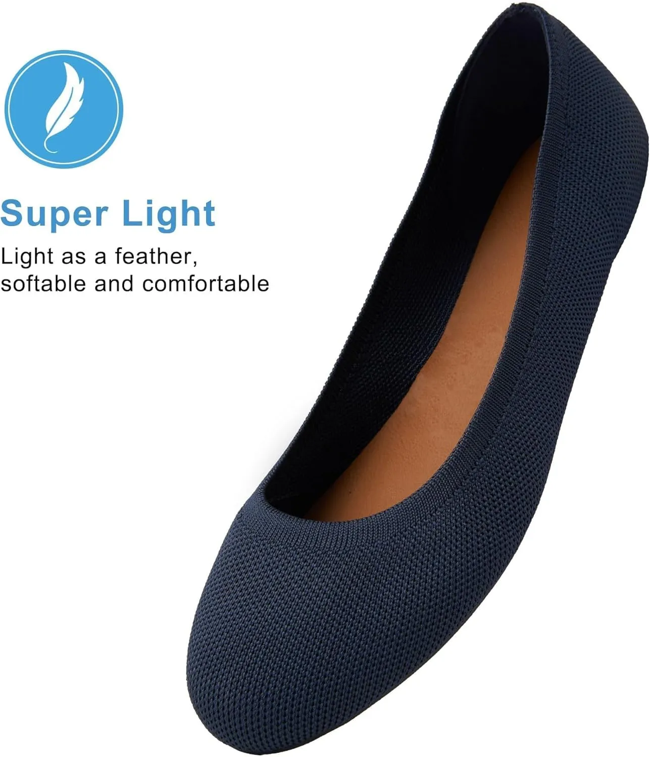 Women's Ballet Flats Soft Knit Lightweight Round Toe Slip On Comfort Ballerina Flat Shoes for Walking Low Wedge Soft