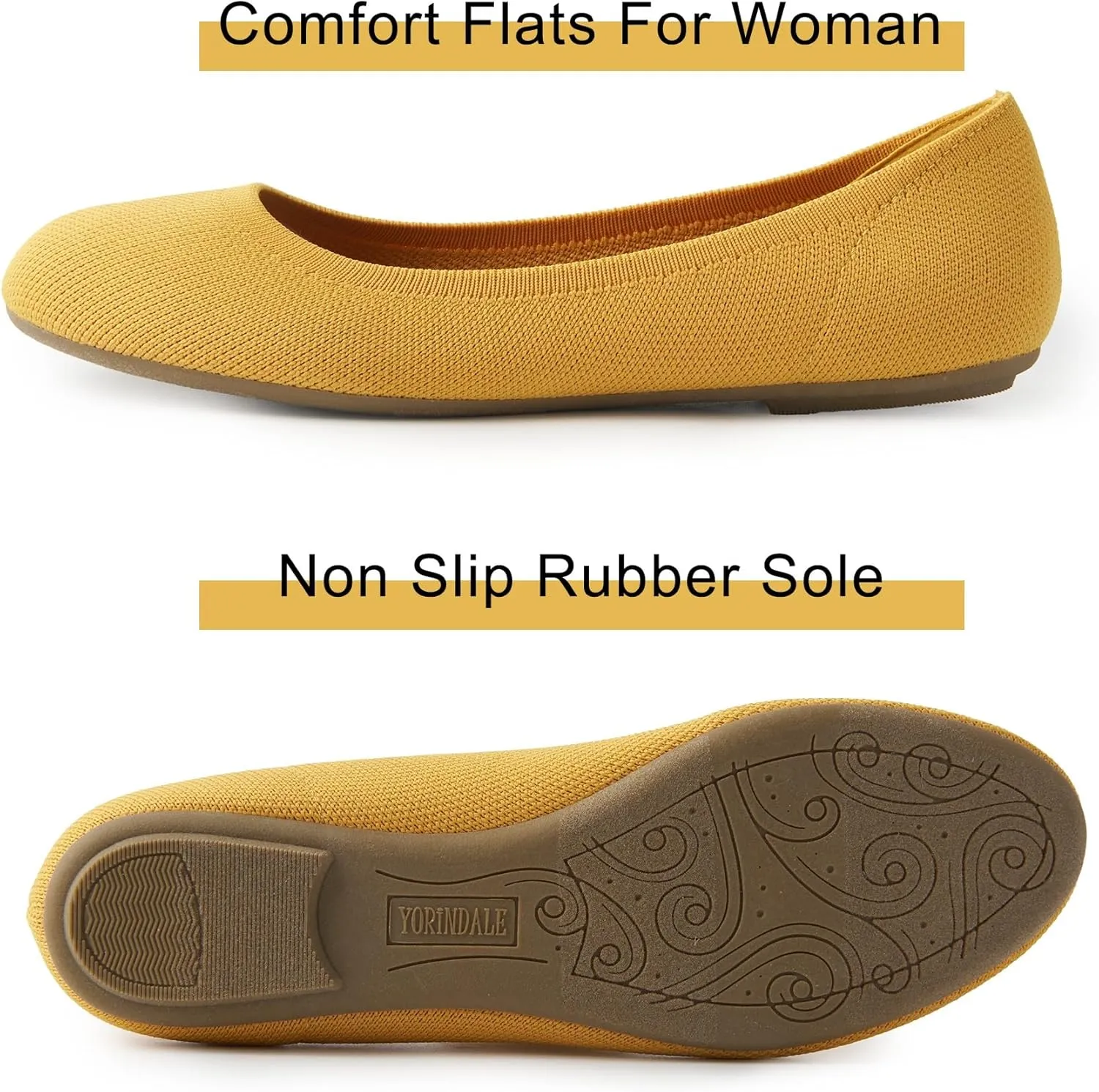 Women's Ballet Flats Soft Knit Lightweight Round Toe Slip On Comfort Ballerina Flat Shoes for Walking Low Wedge Soft