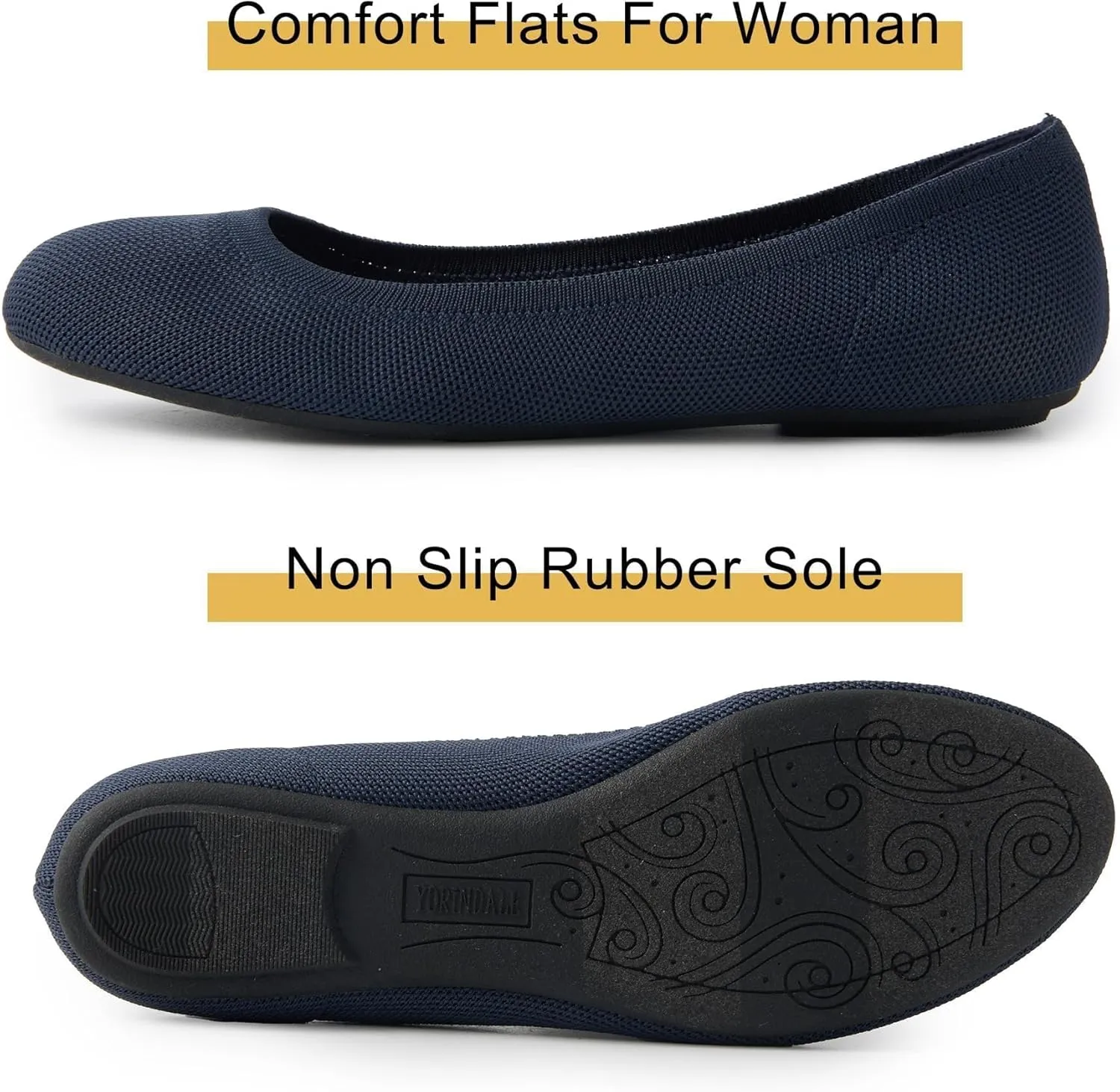Women's Ballet Flats Soft Knit Lightweight Round Toe Slip On Comfort Ballerina Flat Shoes for Walking Low Wedge Soft