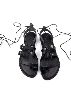 Women's Black Lace Up Leather Sandals, Flat Black Sandals for Women, Lace Up Women's Sandals Handmade, Leather Handmade Greek Sandals (10)