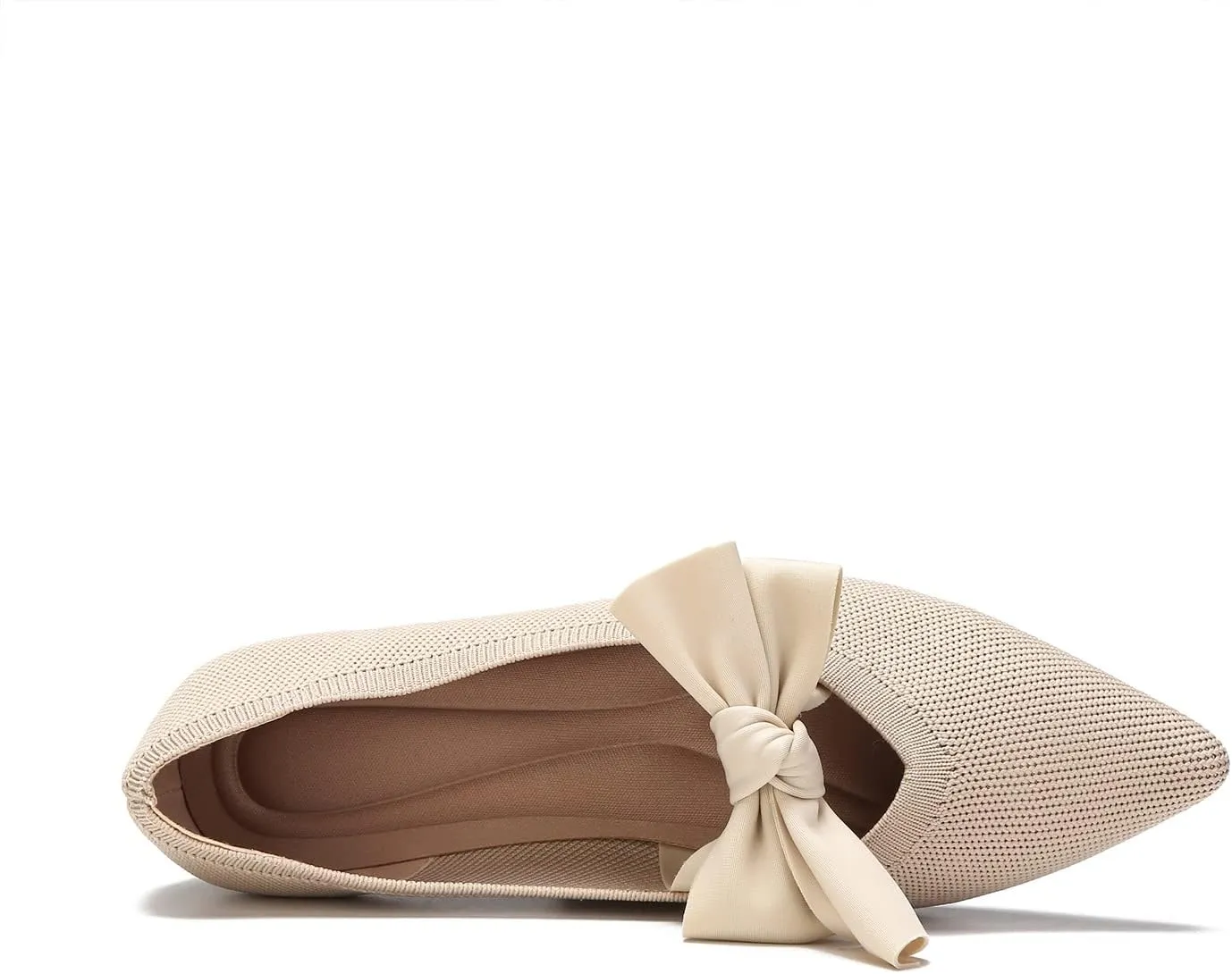 Women's Breathable Mesh Knit Ballet Flats Bow Pointed Toe Comfortable Slip On Shoes