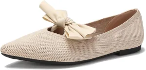Women's Breathable Mesh Knit Ballet Flats Bow Pointed Toe Comfortable Slip On Shoes