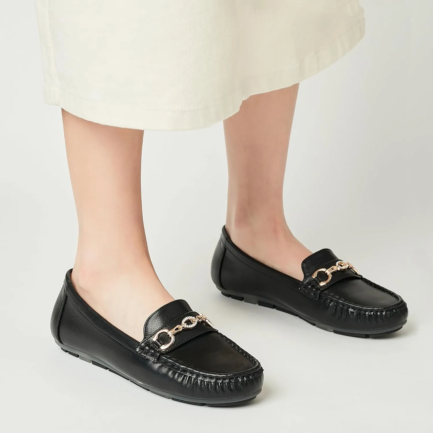 Women's Business Loafers Work Casual Flats Shoes Lightweight Penny PU Leather Slip On Walking Shoes